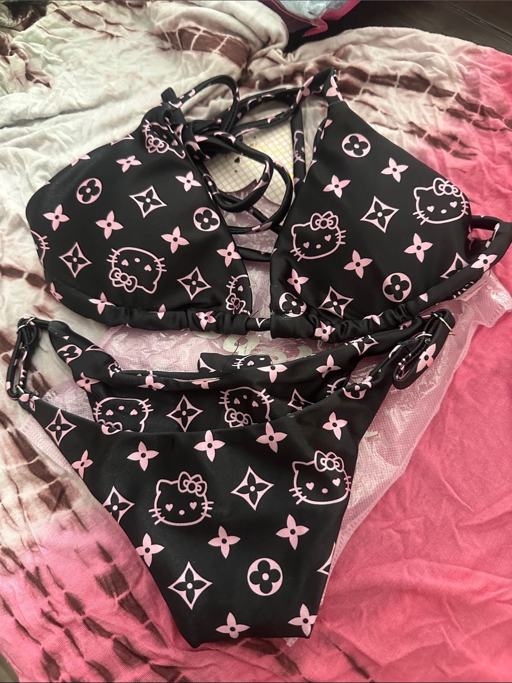Hello Kitty Black and Pink Bikini Set with Monogram Motif - Picture 3 of 5
